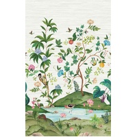 Myanmar Lagoon Mural Natural - Silver Grasscloth