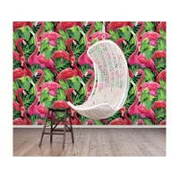 Flamingos in Tropical Leaves Global Fusion Repeating Wall Panel (Discontinued)